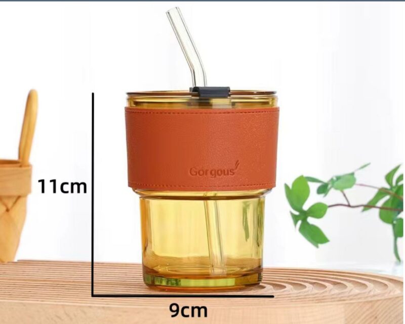 13.5oz versatile Drinking Glass Cup includes Straw & Leather Sleeve. - Image 6