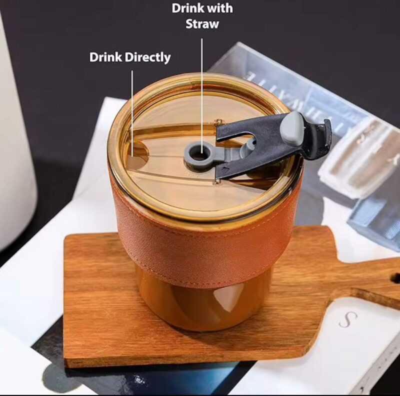 13.5oz versatile Drinking Glass Cup includes Straw & Leather Sleeve. - Image 4